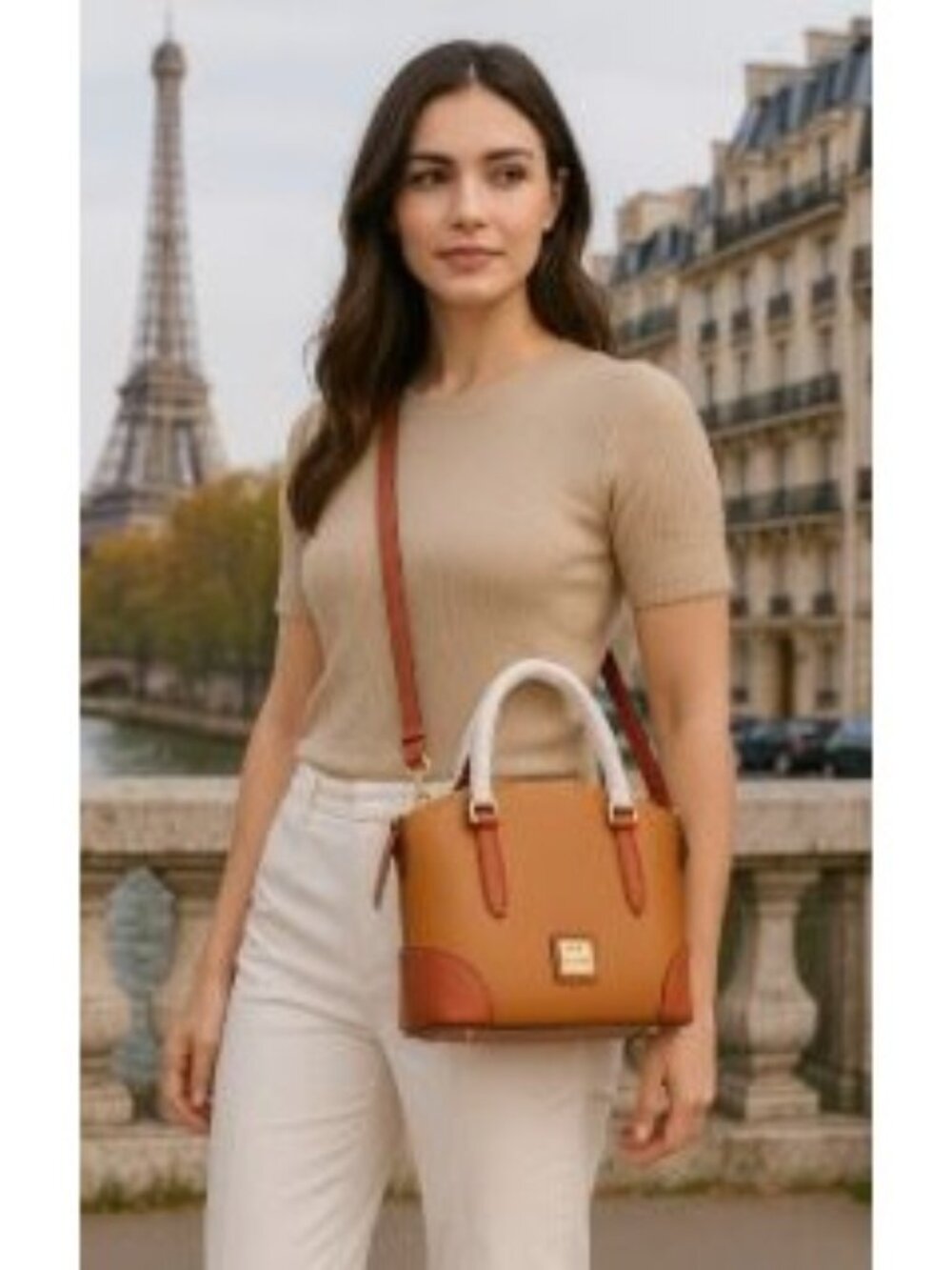 Dooney Bourke Pebble Leather Dome Designer Satchel Work Bag  Camel and Cognac